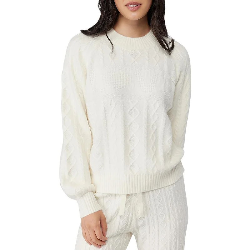 Spiritual Gangster Womens Ribbed Trim  Cable Knit Pullover Sweater