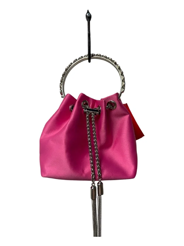 Sandra Roberts Hot pink Sateen Silver Hardware Chain Drawstring Mini Bag