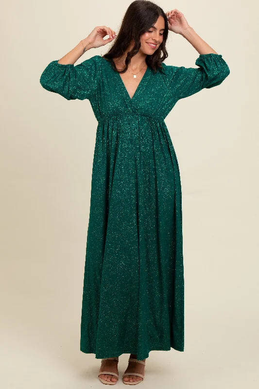 Forest Green Glitter V-Neck Maxi Dress