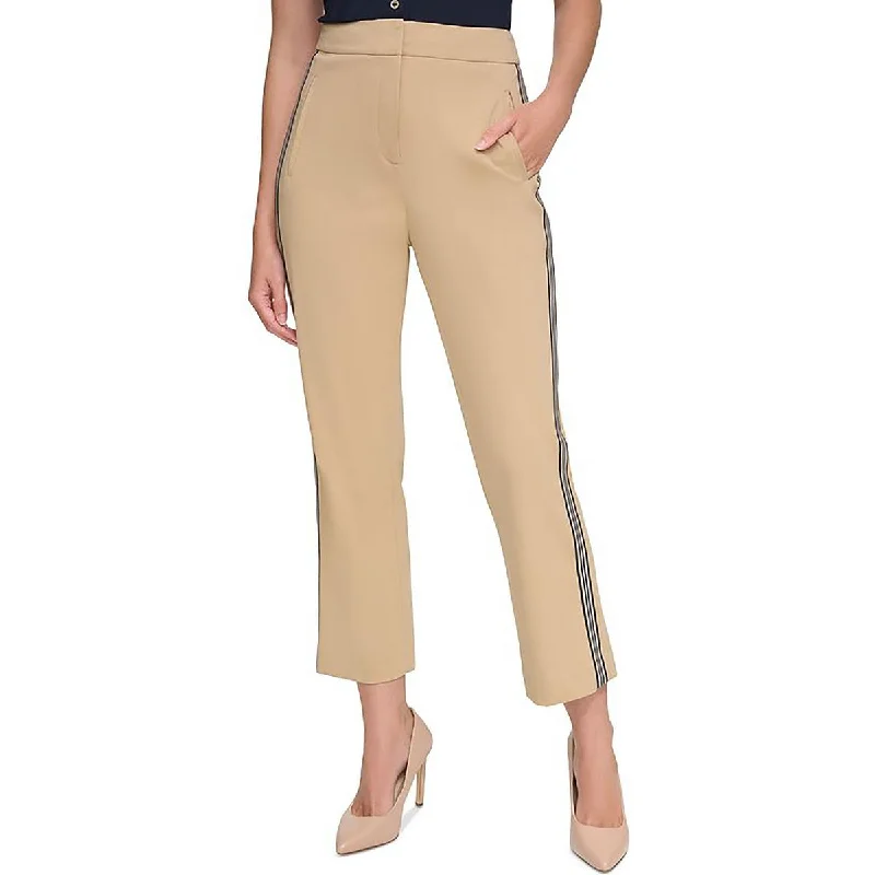 Womens Faux Front Pockets Pin Strip Down the side Ankle Pants