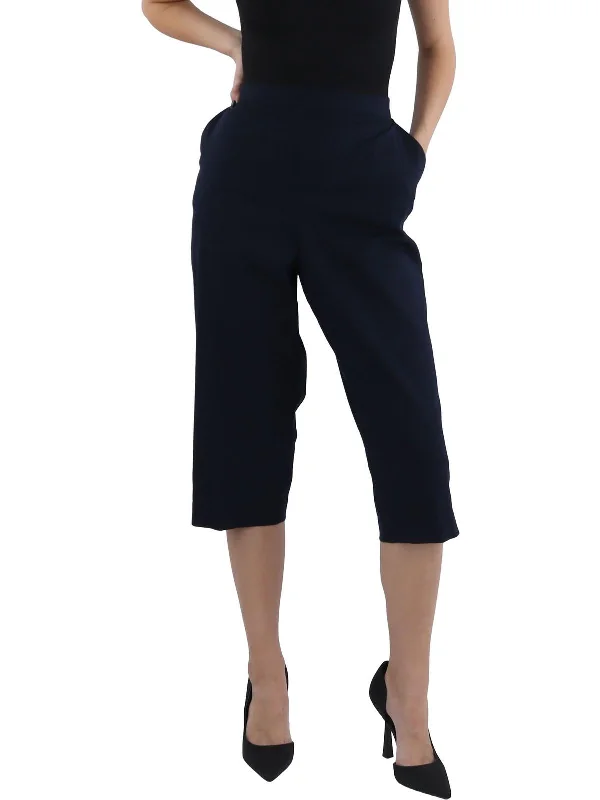 Womens Twill Flat Front Capri Pants