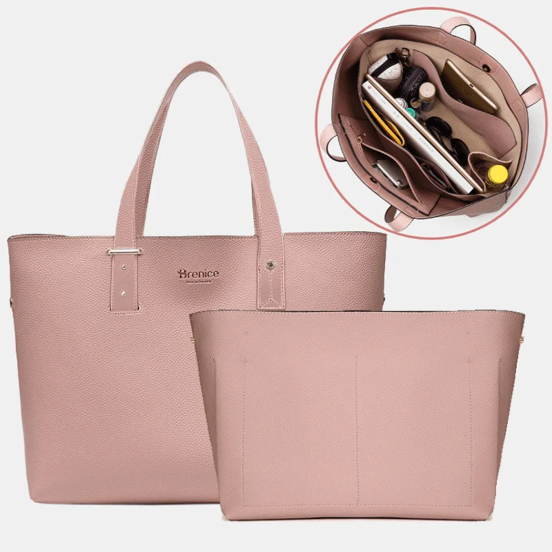 Women 2 PCS 15.6 Inch Laptop Large Capacity Multi-Pocket Removable Key Multifunctional Shoulder Bag Handbag Tote