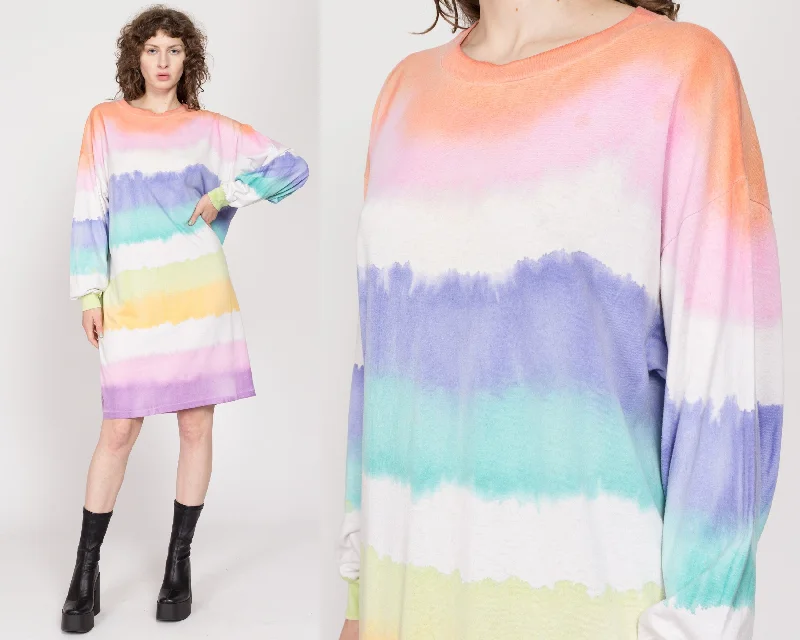 One Size 90s Pastel Tie Dye Striped T Shirt Dress