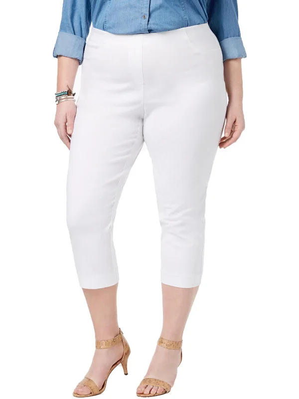 Plus Womens Mid-Rise Pull On Capri Pants