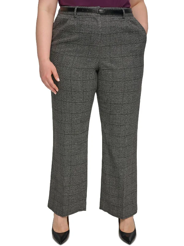 Plus Womens Plaid Polyester Trouser Pants