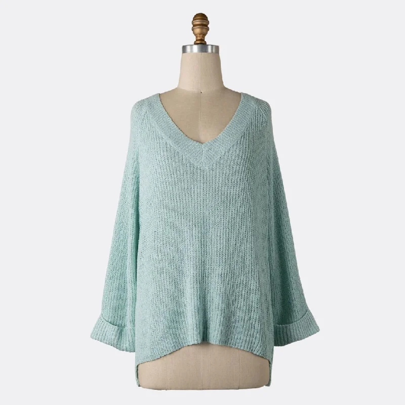 V Neck Knit Sweater (Mint)