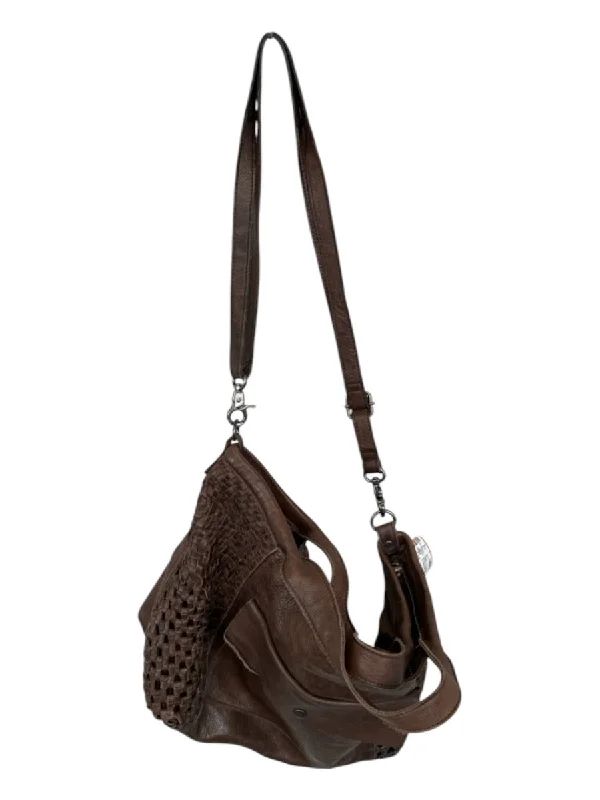 Latico Brown Leather Woven Top Handles Crossbody Strap Bag