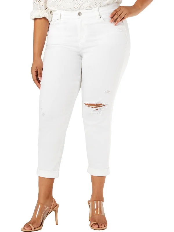 Plus Womens Denim Mid-Rise Girlfriend Jeans