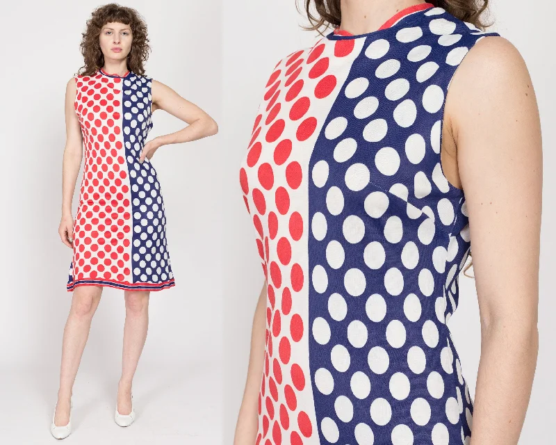 Medium 60s Red White & Blue Polka Dot Mod Mini Dress