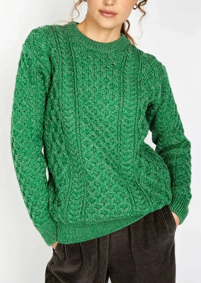 IrelandsEye Women's Aran Sweater | Green Marl