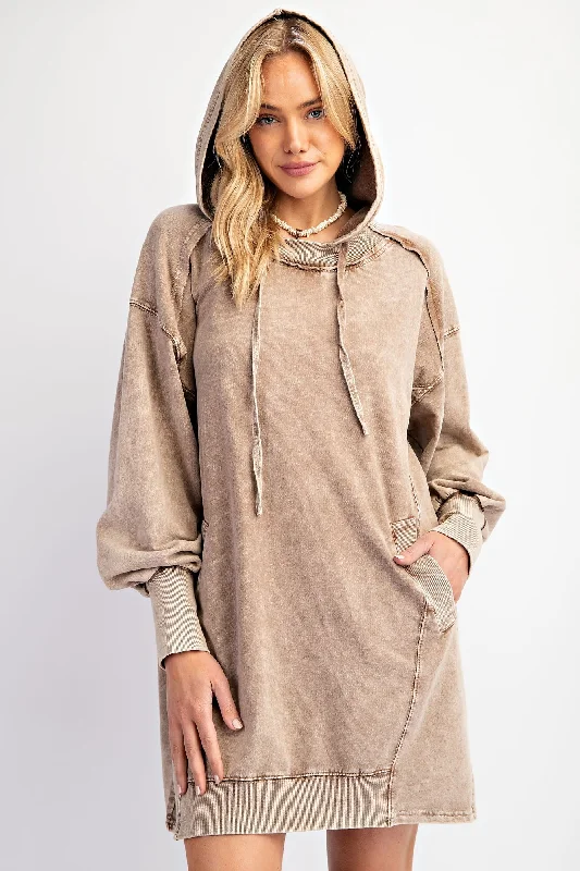 Mocha Mineral Wash Hoodie Dress