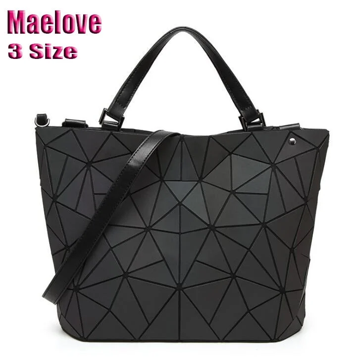 Maelove women Luminous bag Geometric Laser Plain Folding Handbag Diamond Tote Quilted Shoulder bag geometry Free Shipping