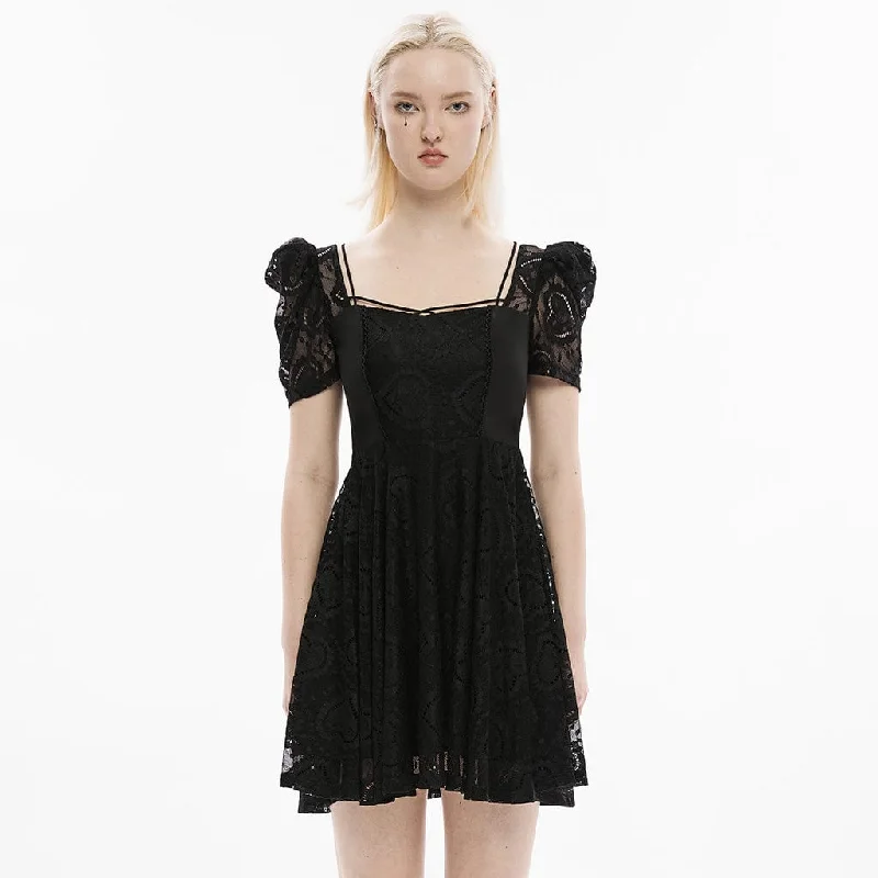 Women's Gothic Puff Sleeved Lace Splice Dress