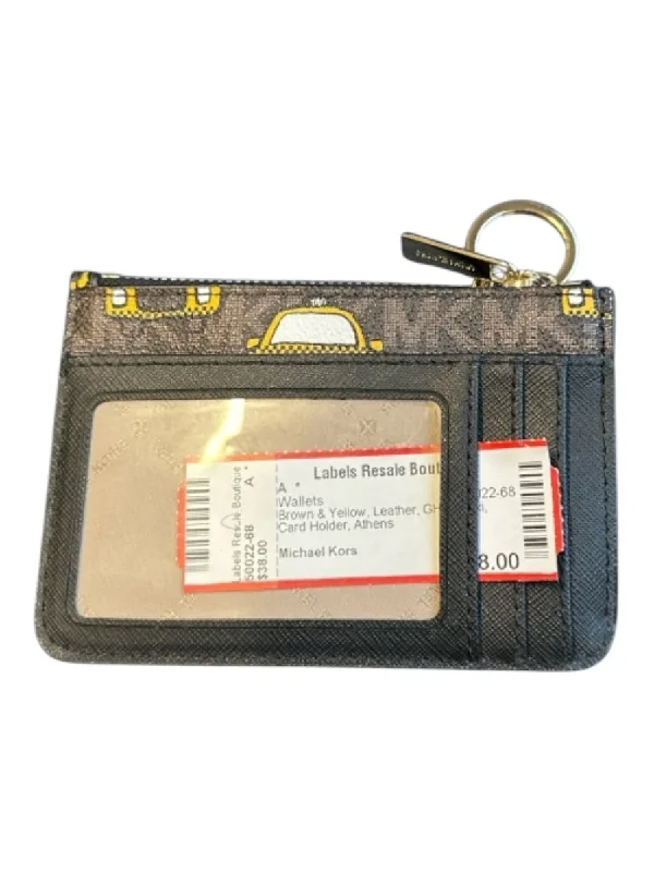 Michael Kors Brown & Yellow Leather GHW Taxi Card Holder Wallets