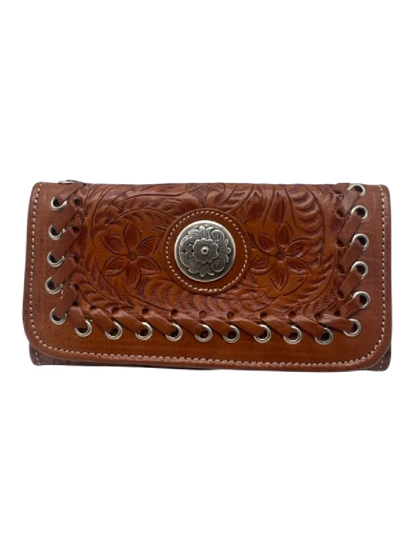 American West Brown Leather Engraved Floral silver hardware Wallets