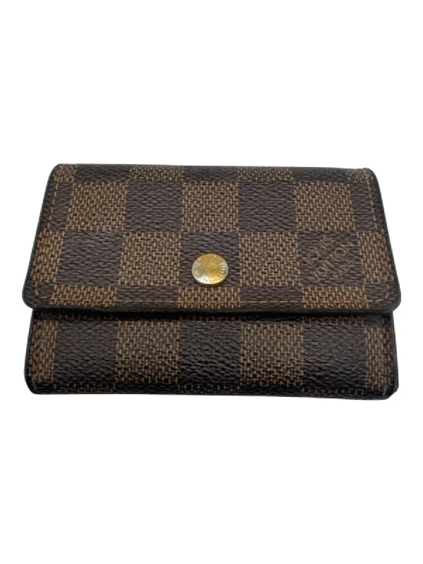 Louis Vuitton Brown Leather Snap Buttons Checkered Cardholder Wallets