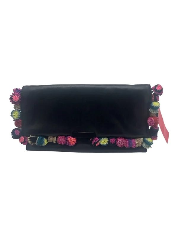 Loeffler Randall Black & Multi Leather Pom Pom Magnetic Close Chain Strap Bag