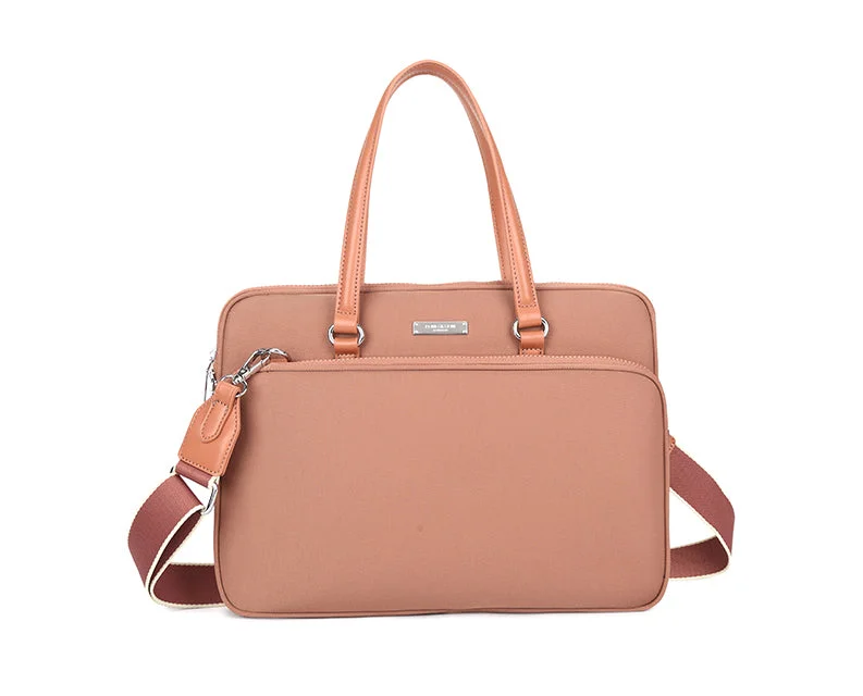 LIGHTWEIGHT BLUSH PINK MULTI COMPARTMENT LAPTOP HANDBAG WITH LONG SHOULDER STRAP