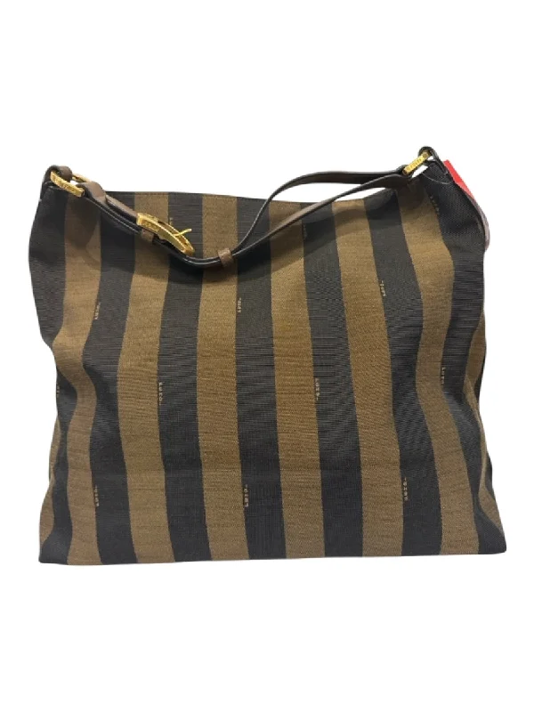 Fendi Brown & Black Canvas Striped Logo Gold Hardware Bag