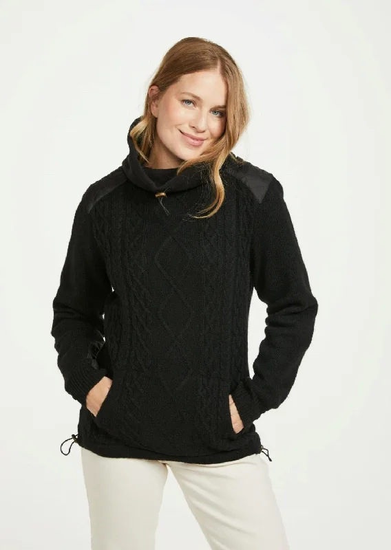 Women's Lined Aran Cowlneck Sweater | Black