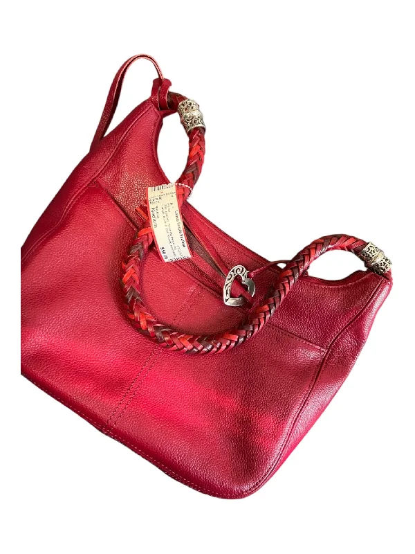 Brighton Red Leather Silver Hardware Top Handle Inside & Out Pockets Purse