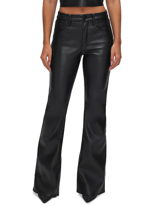 Womens Faux Leather Flared Jeans