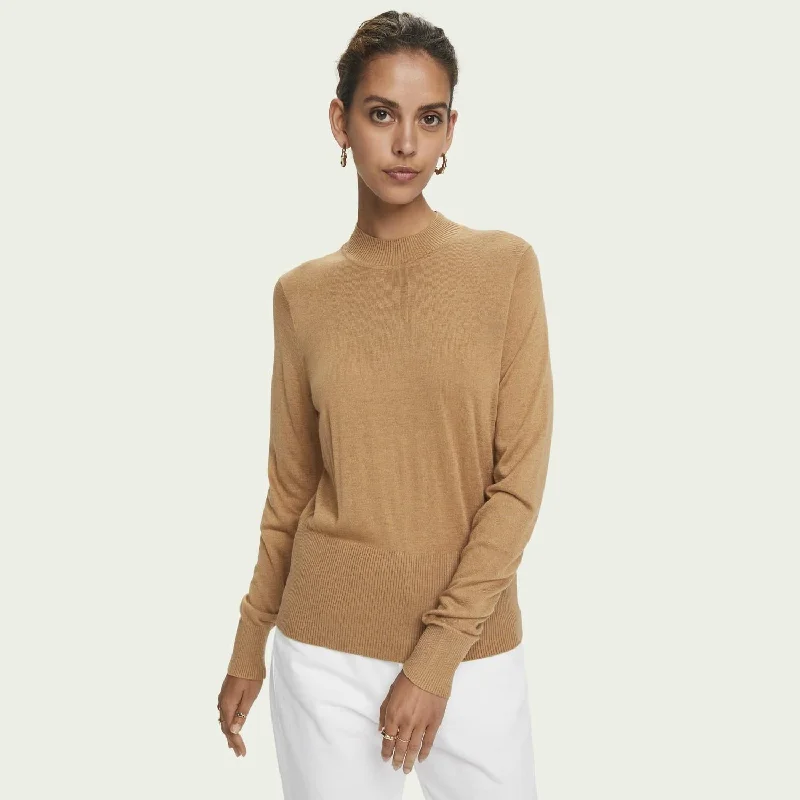 Lightweight Knit Mock Neck Sweater (Caramel Melange)