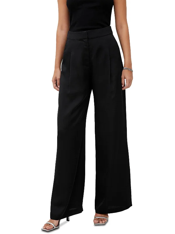 Harlow Womens Satin Pleated Wide Leg Pants