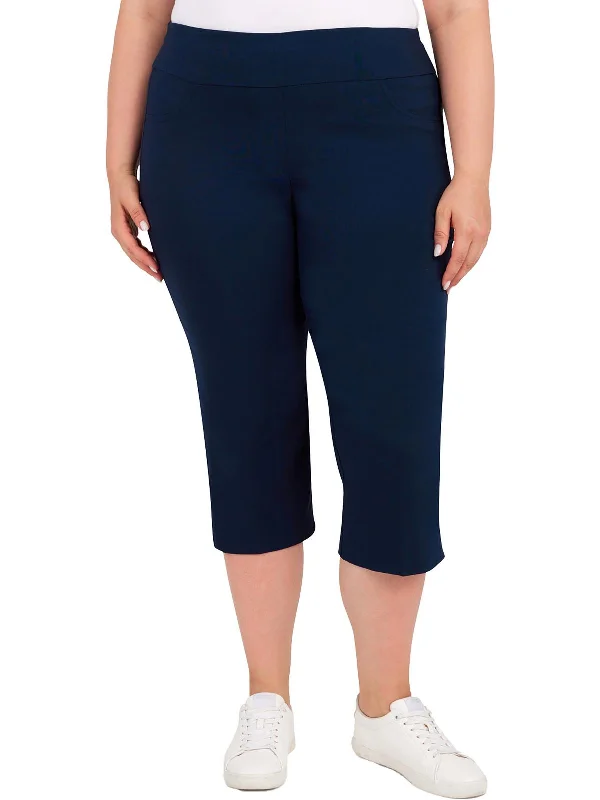 Plus Womens Solid Pull On Capri Pants