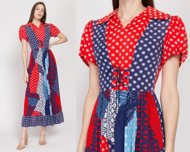 Sm-Med 60s Red & Blue Renaissance Corset Maxi Dress