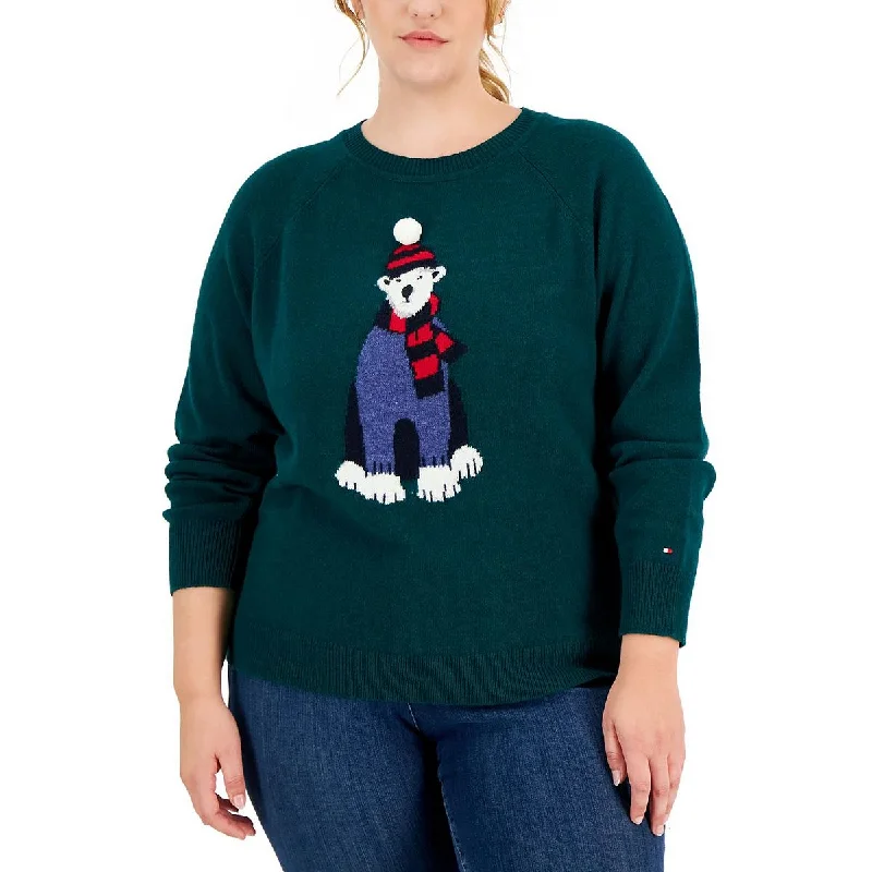 Tommy Hilfiger Womens Plus Wool Blend Ribbed Trim Christmas Sweater