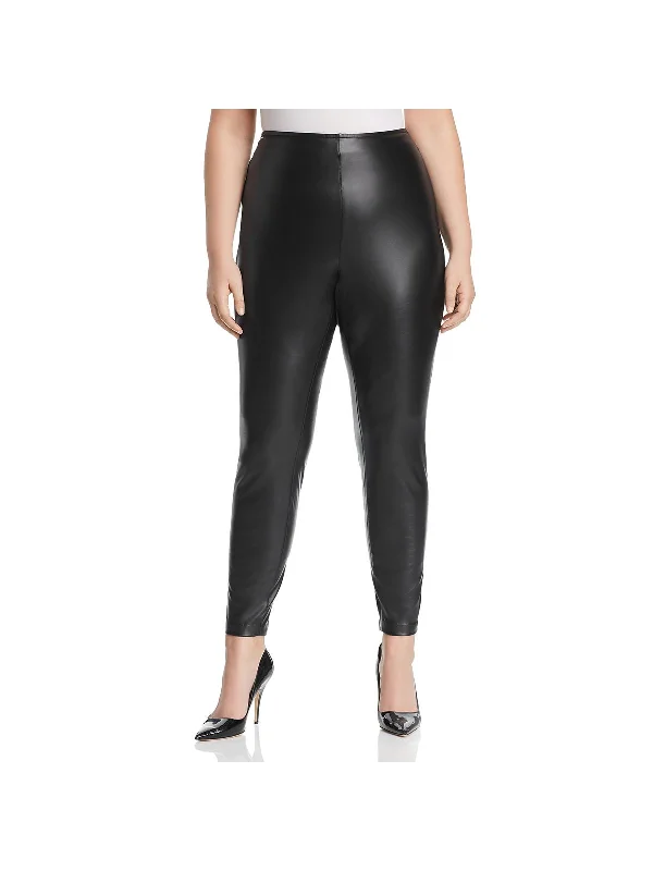 Plus Womens Pleather Pull On Leggings