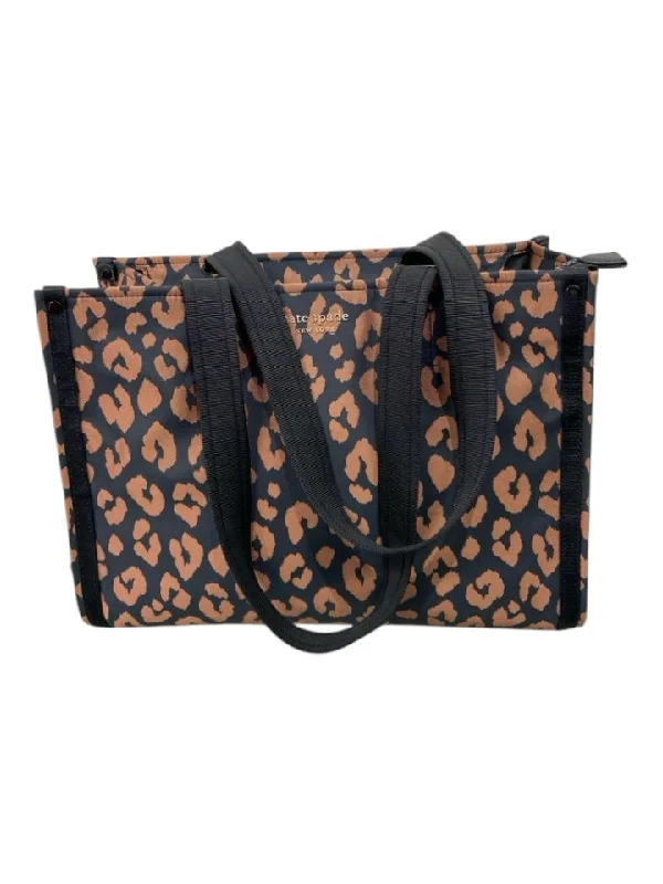 Kate Spade Black & Brown Nylon Cheetah Tote Zip closure Bag