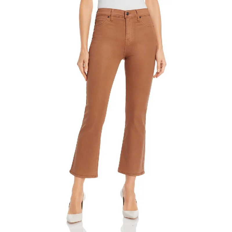 Womens Faux Leather Ankle High-Waist Pants