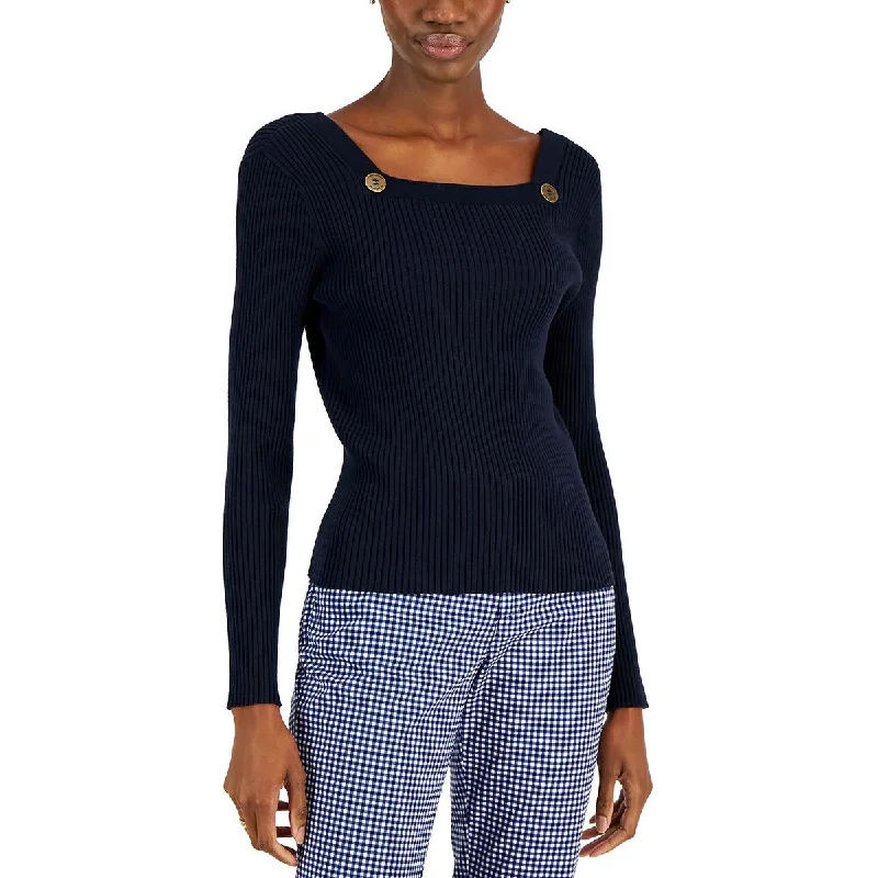 Tommy Hilfiger Womens Cotton Blend Embellished Pullover Sweater