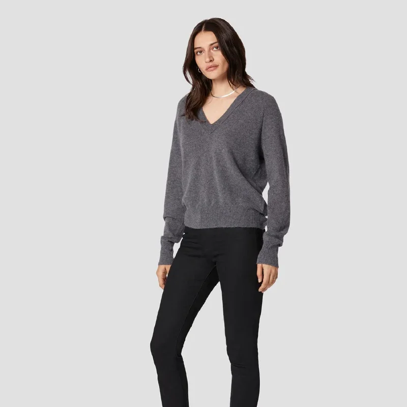 Madalene V-Neck Cashmere Sweater (Heather Grey)