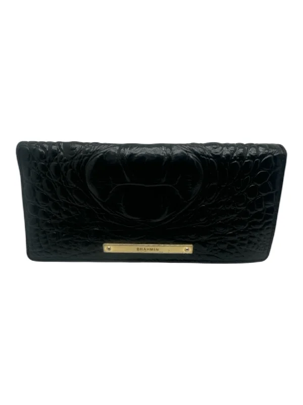 Brahmin Black Embossed Bi-Fold Gold Hardware Button Closure Wallets