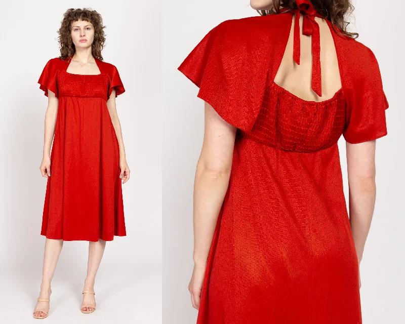 Large 70s Rust Red Capelet Keyhole Back Midi Dress