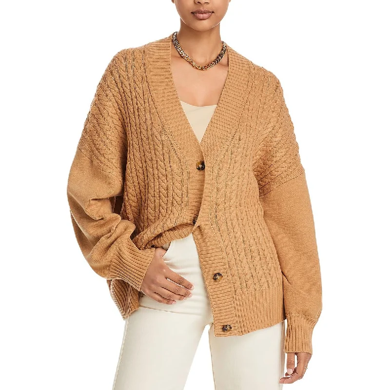 French Connection Womens Cable Knit Ribbed Trim Cardigan Sweater