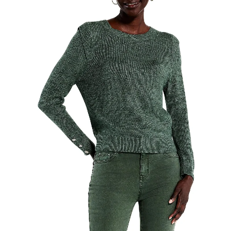 Nic + Zoe Womens Playful Heathered Button Detail Pullover Sweater