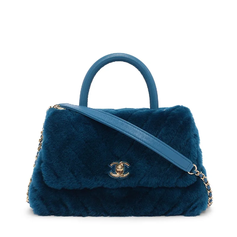 Chanel Teal Shearling Small Coco Handle Bag