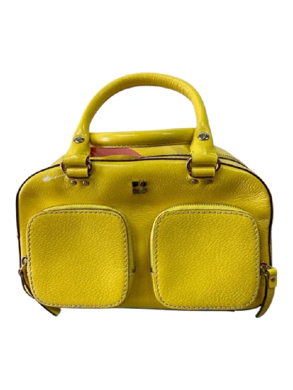 Kate Spade Yellow Grained Leather 2 Handles Zip Close Gold Hardware Pockets Bag