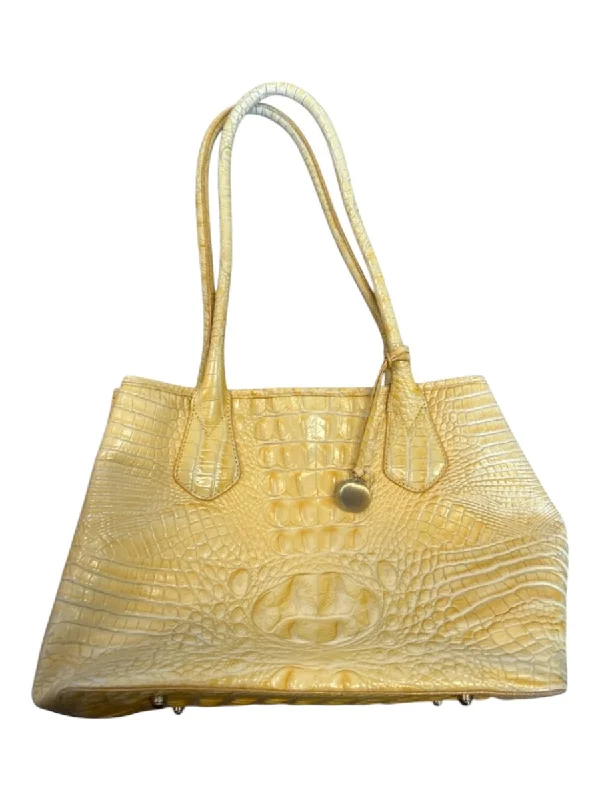 Brahmin Yellow Leather Croc Embossed Top Handles Bag