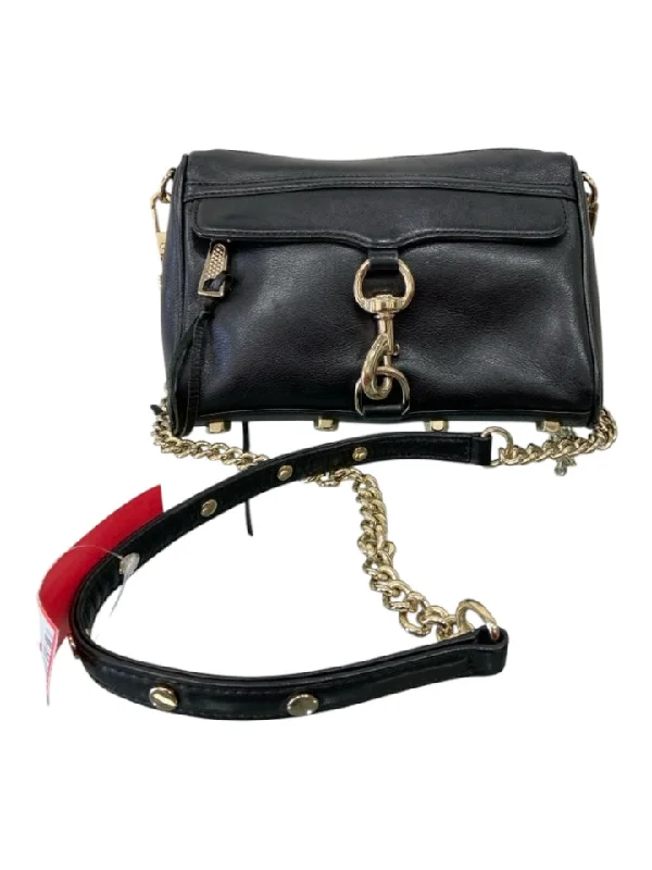 Rebecca Minkoff Black Leather Gold hardware Crossbody Feet Zip Close Purse