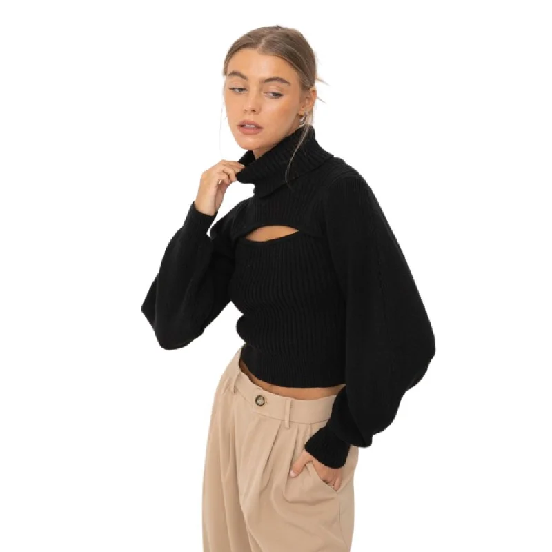 Front Cut Out Turtleneck Sweater (Black)