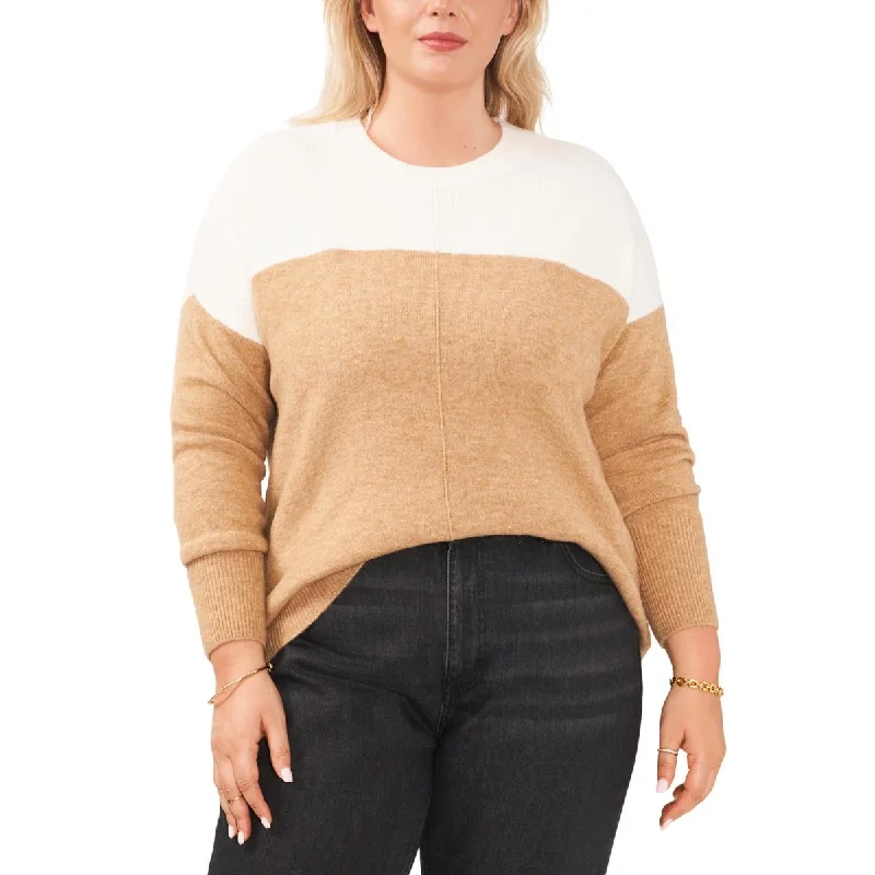 Vince Camuto Womens Plus Knit Colorblock Crewneck Sweater