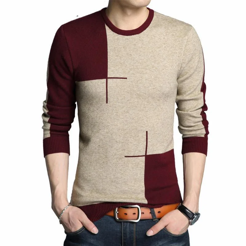 Men's Thick Warm Winter Clothing Knitted O-Neck Full Sleeve Wool Sweater