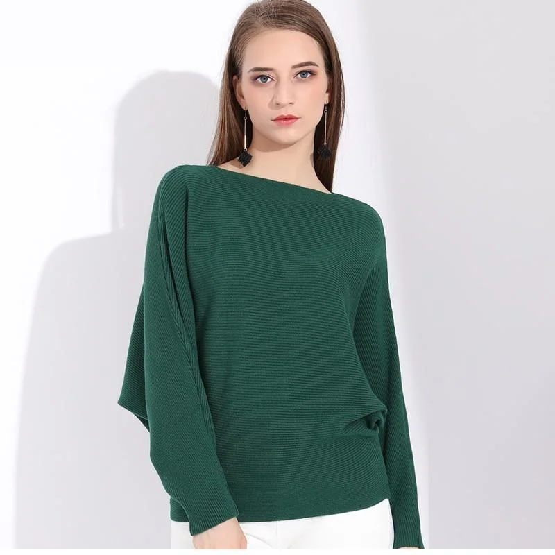 Women's Winter Batwing Oversized Slash-Neck Autumn Jersey Sweater