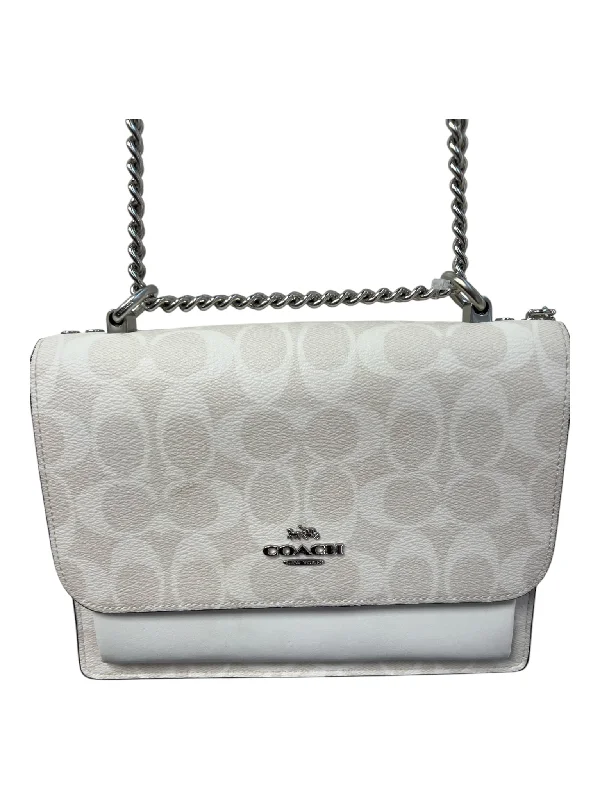 Coach white & tan Leather Logo Chain Flap Bag