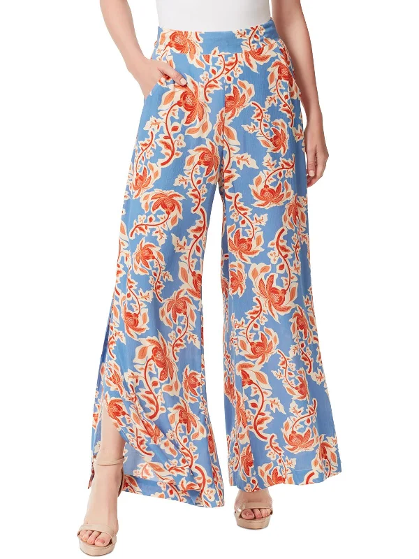 Shaye Womens Floral Print Viscose Wide Leg Pants